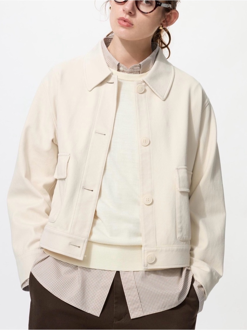 Uniqlo Women's Cream Button-Front Jersey Knit Relaxed Oversized Boxy Jacket